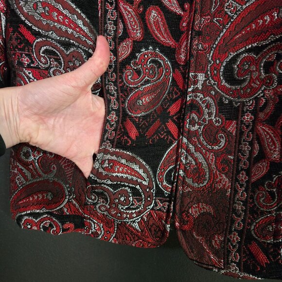 Vintage Tapestry Brocade Paisley Art to Wear Jacket Red Black Metallic M - Picture 5 of 11